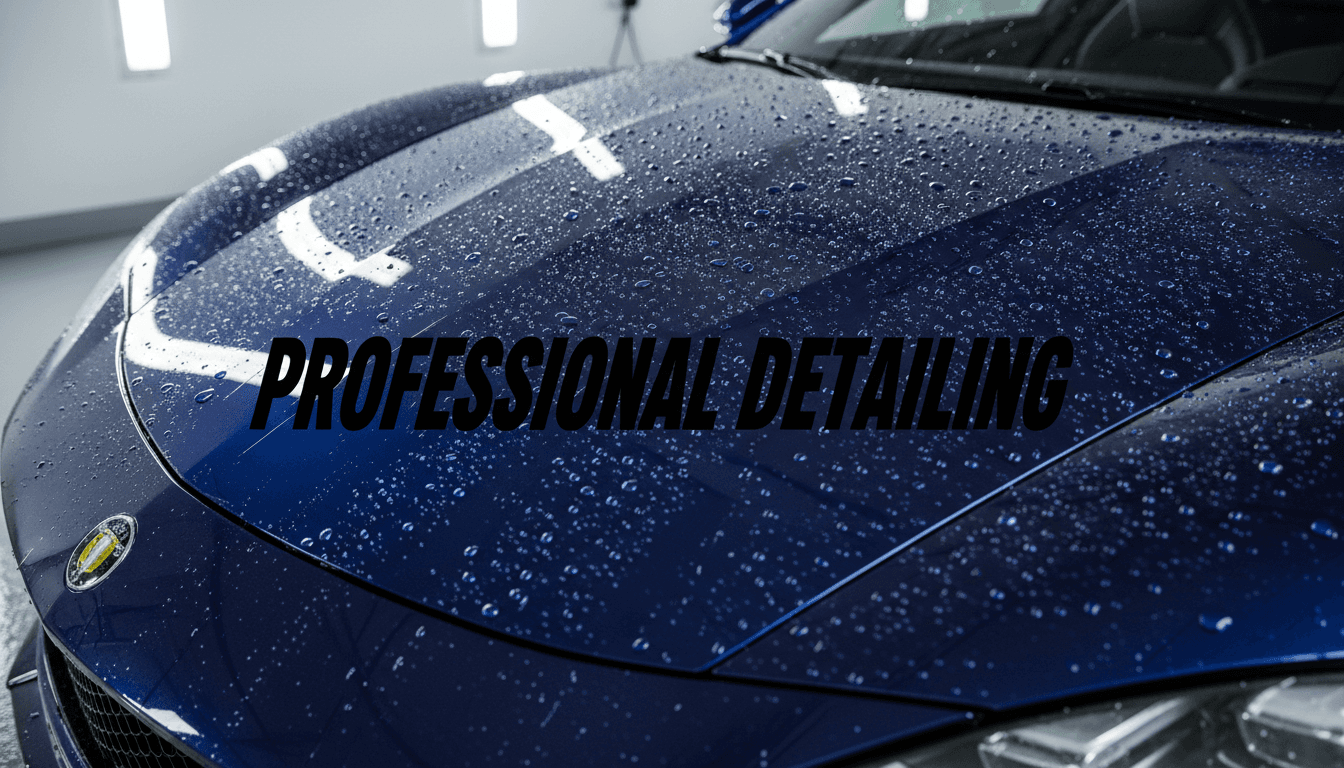 car hood with water droplets and professional shine detail
