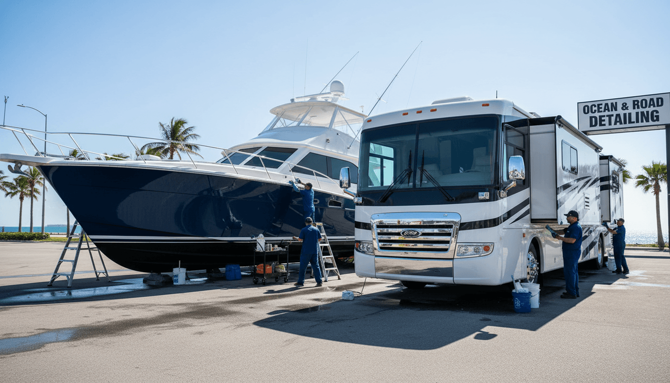 RV and boat receiving professional mobile detailing service in Seattle