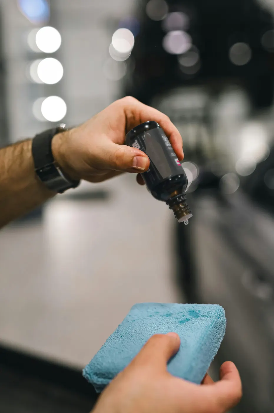 Applying premium ceramic coating product to the applicator